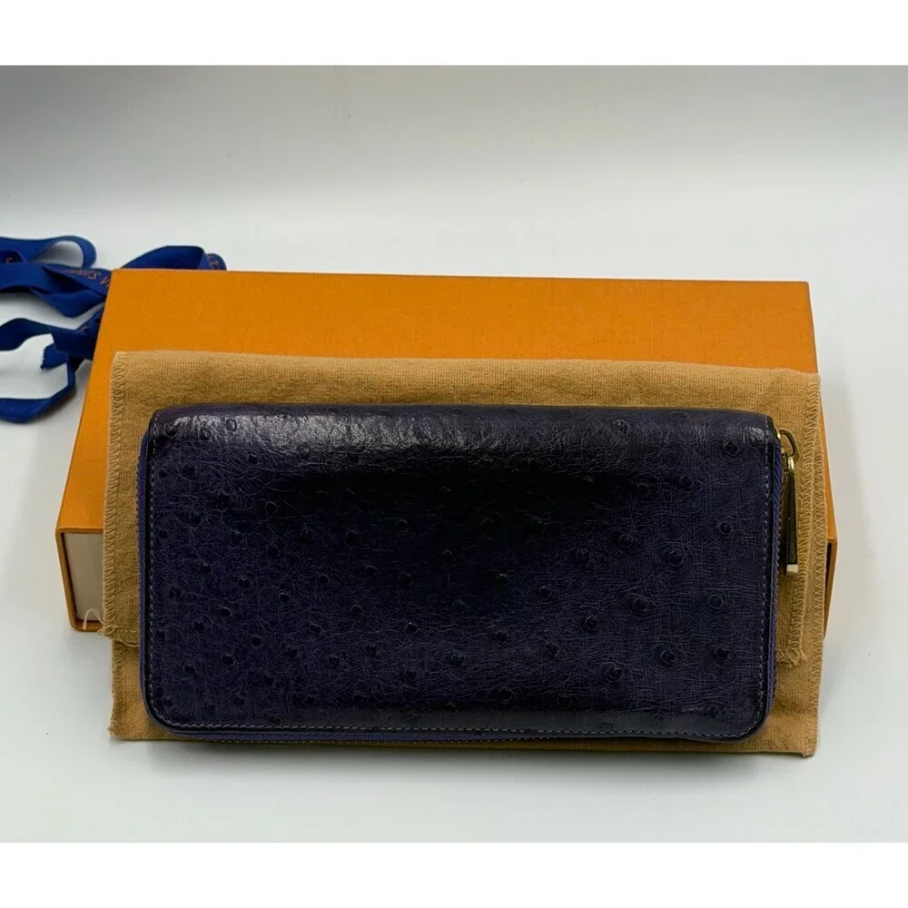 Louis Vuitton Monogram Zippy Organizer Wallet Women's Blue Ostrich Leather - Picture 10 of 15